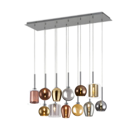 Issia Polished Chrome 12 Light Linear Pendant With Mixed Glass Shades